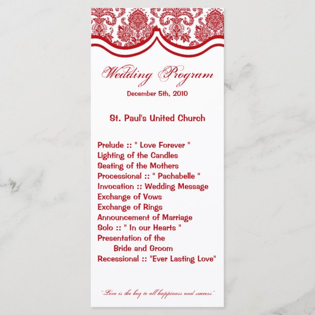 25 4x9 Programme de mariage Crimes rouges Lace de  (Devant)