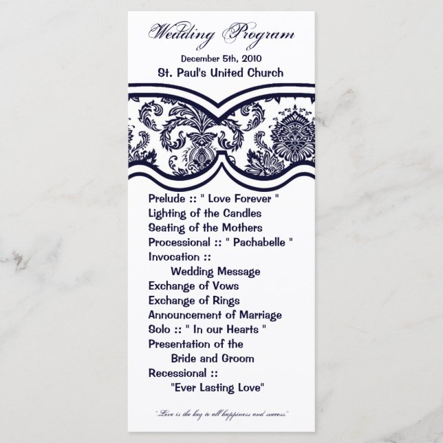 25 4x9 Programme de mariage Dentelle de Damas Impr (Devant)