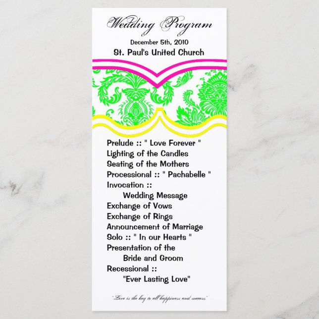 25 4x9 Programme de mariage Dentelle de Damas Impr (Devant)