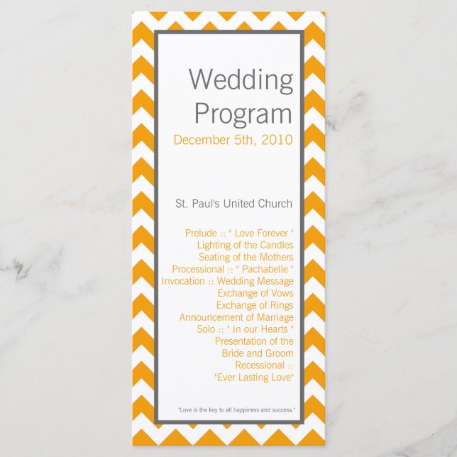 25 4x9 Programme de mariage Gris Jaune Chevron Gri (Devant)