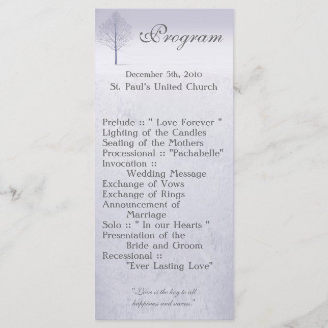 25 4x9 Programme de mariage Hiver Wonderland Arbre (Devant)