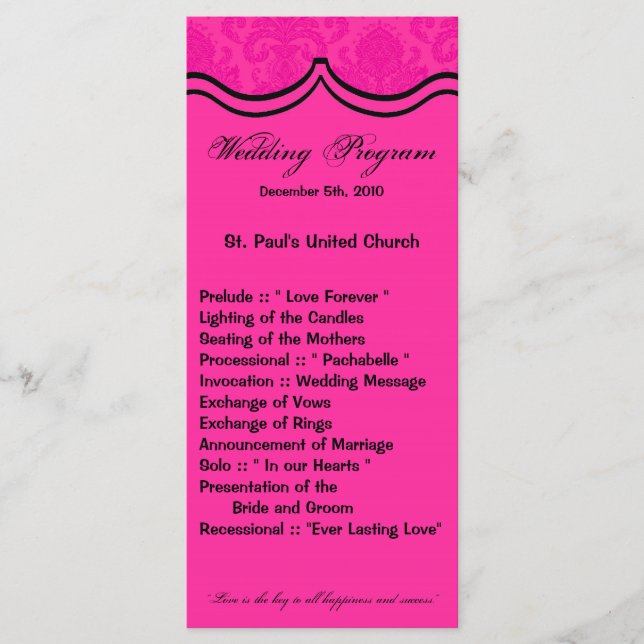 25 4x9 Programme de mariage Hot rose noir Dentelle (Devant)