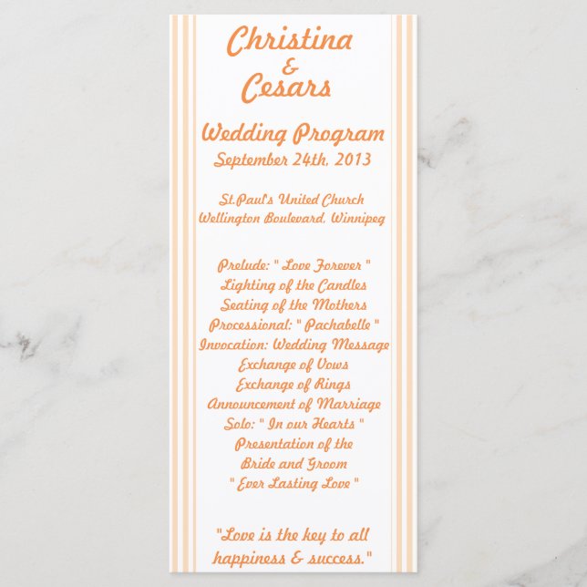 25 4x9 Programme de mariage Inséparables Peach Str (Devant)