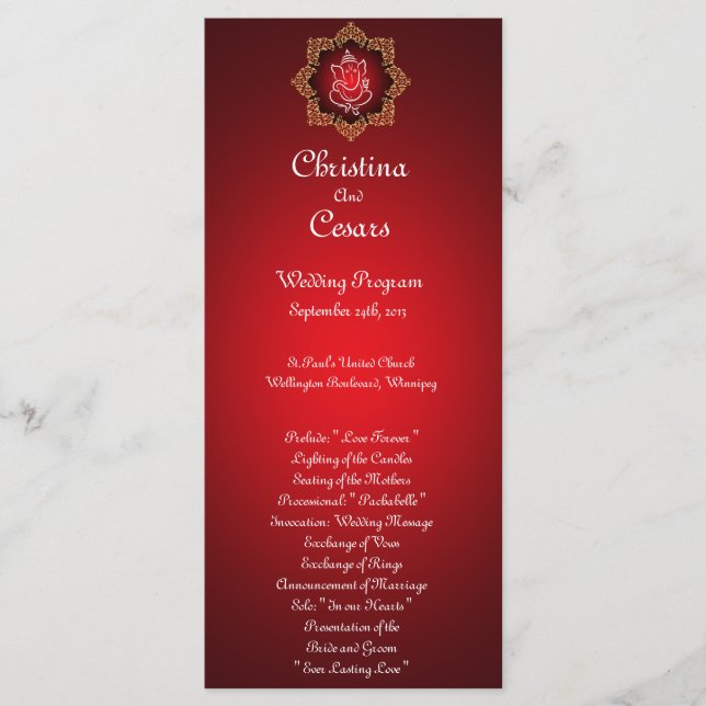 25 4x9 Programme de mariage Lord Ganesha/Hindu Red (Devant)