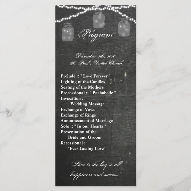 25 4x9 Programme de mariage Mason Jar Cha (Devant)