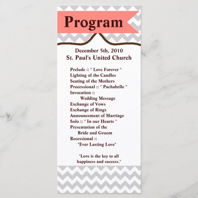25 4x9 Programme de mariage moderne Chevron Stripe (Devant)