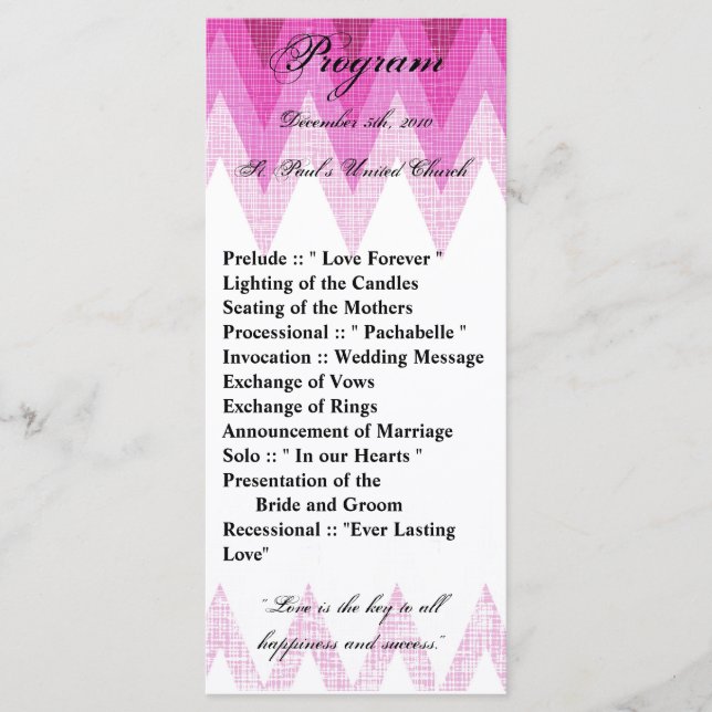 25 4x9 Programme de mariage Ombre Pink Chevron (Devant)