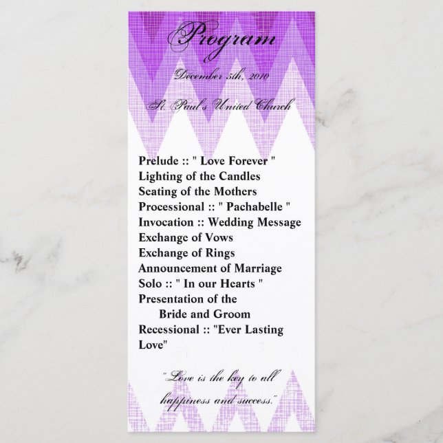 25 4x9 Programme de mariage Ombre Purple Chevron (Devant)