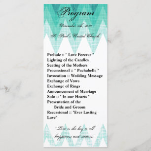 25 4x9 Programme de mariage Ombre Turquoise Chevro