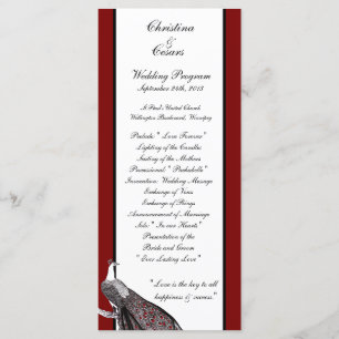 25 4x9 Programme de mariage Peacock Rouge Noir Bla