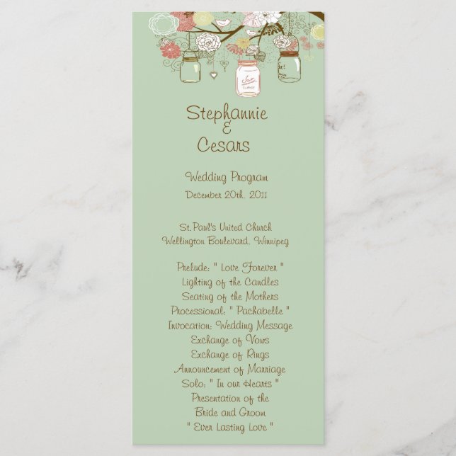 25 4x9 Programme de mariage Printemps Floral Mason (Devant)
