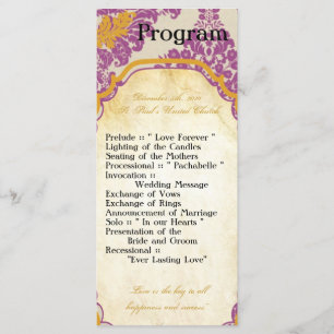 25 4x9 Programme de mariage Purple Gold Damask Lac