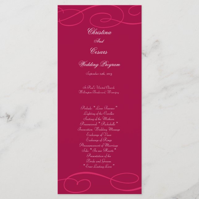 25 4x9 Programme de mariage Raspberry Pink Loops/S (Devant)