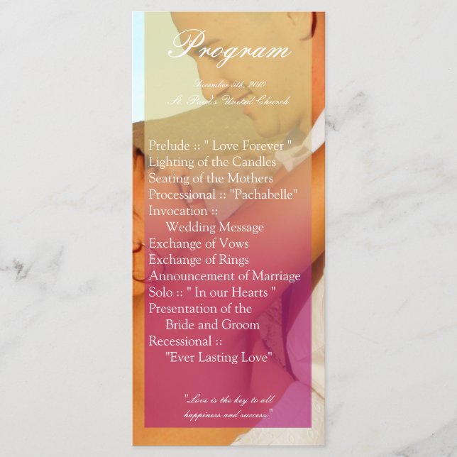 25 4x9 Programme de mariage rose Ombre coucher de  (Devant)