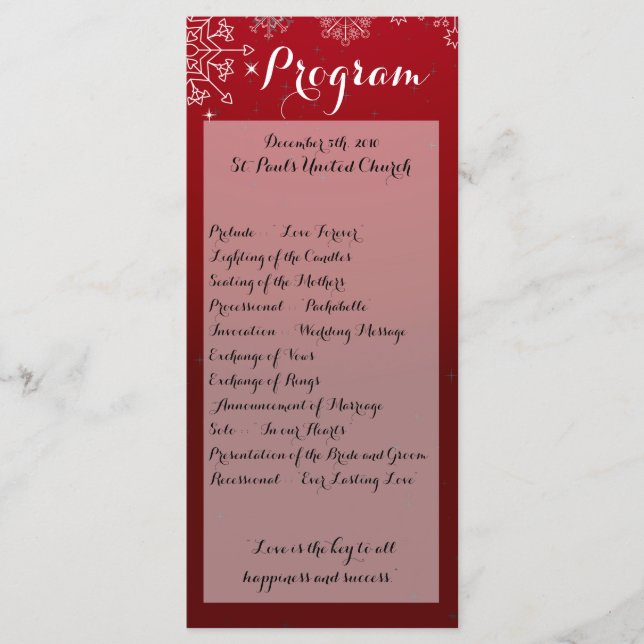 25 4x9 Programme de mariage Snowflakes hiver glace (Devant)