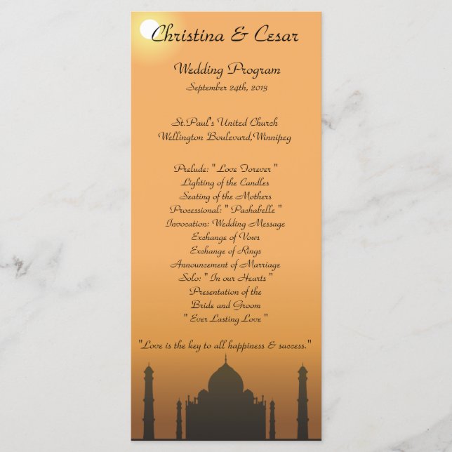 25 4x9 Programme de mariage Taj Mahal Sunset Orang (Devant)