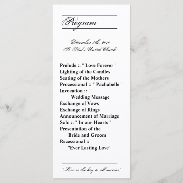25 4x9 Programme de mariage Typographie moderne Jo (Devant)