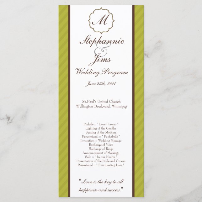 25 4x9 Programme de mariage Vert et Brown Damas (Devant)