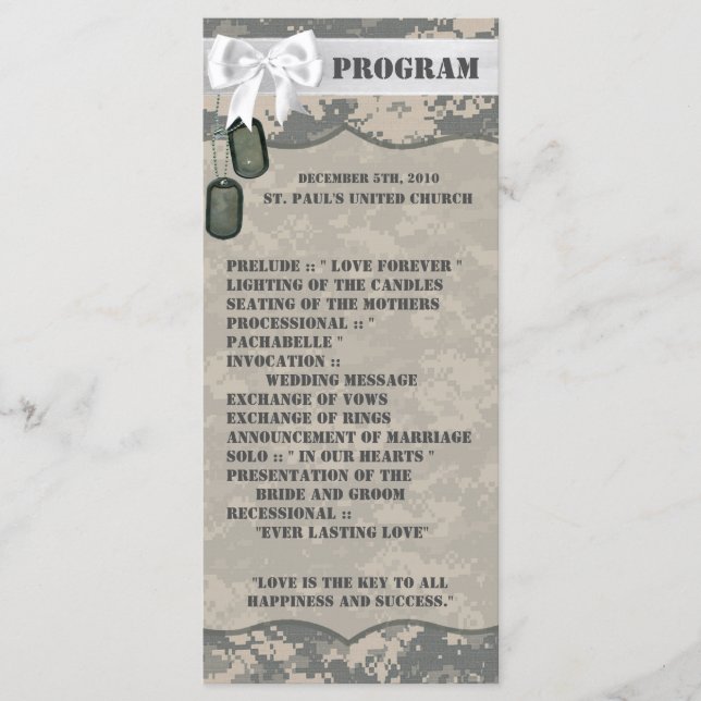 25 4x9 Wedding Program ARMY ACU Uniform Camo Camou (Front)