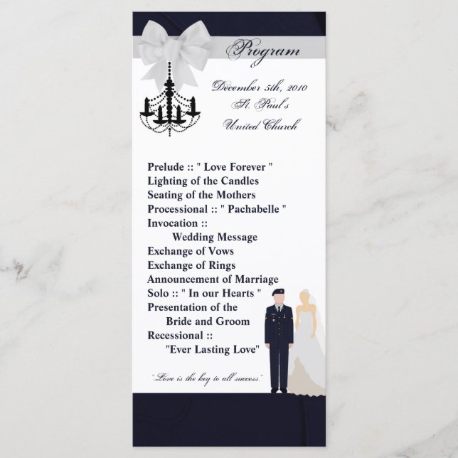 25 4x9 Wedding Program ARMY Uniform Blues Bride (Front)