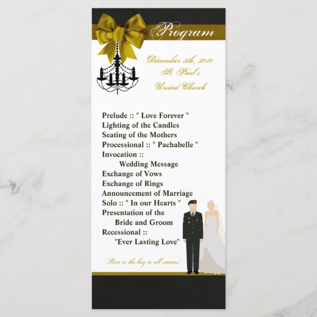 25 4x9 Wedding Program ARMY Uniform Groom Bride (Front)