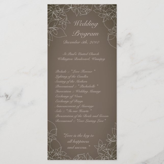25 4x9 Wedding Program Autumn Floral Fall Grey (Front)