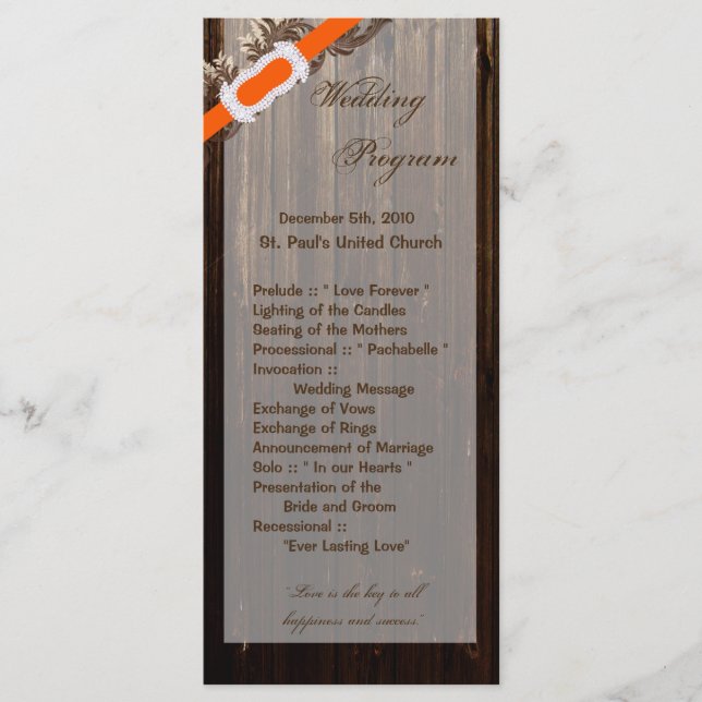 25 4x9 Wedding Program Barn Wood Rustic Country (Front)
