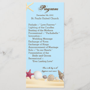 25 4x9 Wedding Program Beach Sea Shells Ocean Sand