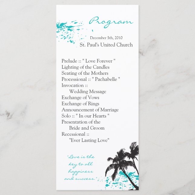 25 4x9 Wedding Program Beach Water Ocean Splash (Front)