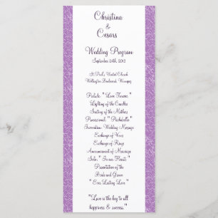 25 4x9 Wedding Program Bird Swing Purple BG hearts