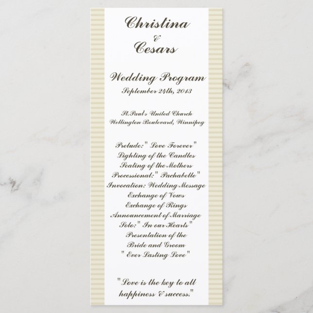 25 4x9 Wedding Program Birdcage/Grey Stripes cage (Front)