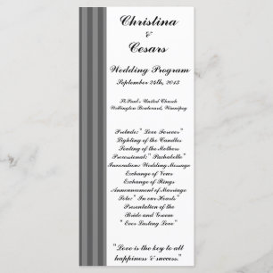 25 4x9 Wedding Program Black Grey Flourish Stripes