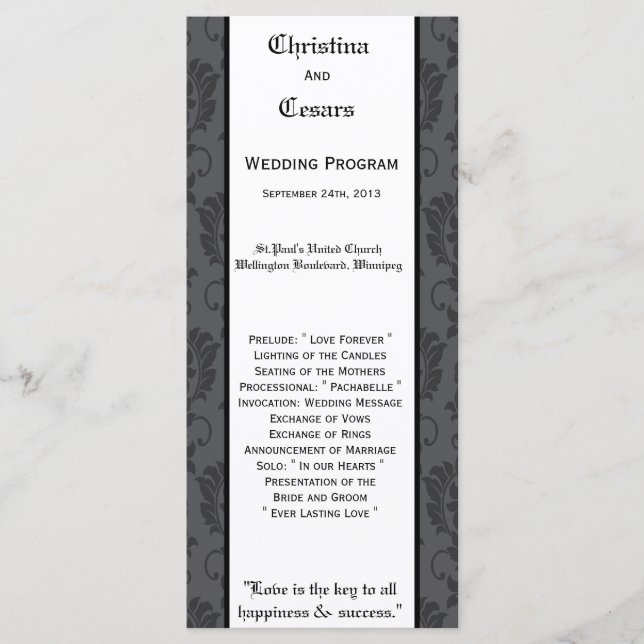 25 4x9 Wedding Program Black Grey Formal Gothic Pr (Front)