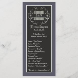 25 4x9 Wedding Program Black Tie Affair Filigree