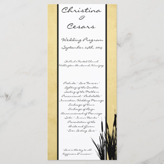 25 4x9 Wedding Program Cattail/Dragonfly Silhouett (Front)