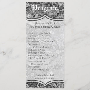 25 4x9 Wedding Program Country Black Lace Print