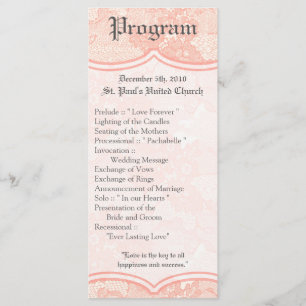 25 4x9 Wedding Program Country Coral Lace Print