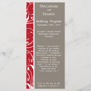 25 4x9 Wedding Program Crimson Red Grey Bg White S