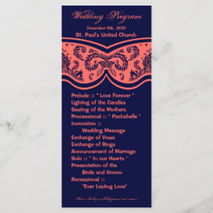 25 4x9 Wedding Program Damask Lace Print Pattern