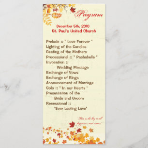 25 4x9 Wedding Program Fall Breeze Autumn Leaves