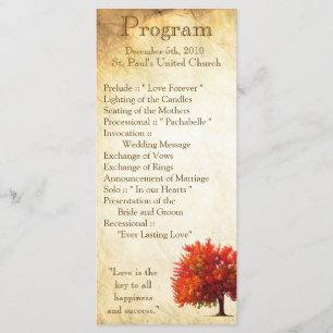 25 4x9 Wedding Program Fall Tree Aged Paper Autumn
