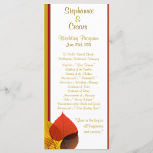 25 4x9 Wedding Program Foliage Leaves