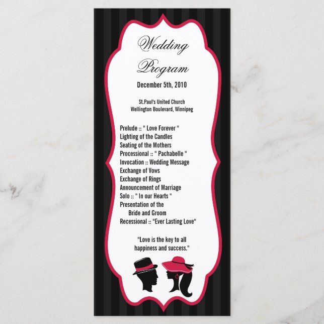 25 4x9 Wedding Program Formal Hats Elegant Retro (Front)