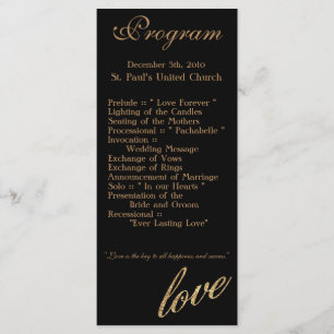 25 4x9 Wedding Program Gold Foil Glitter Love