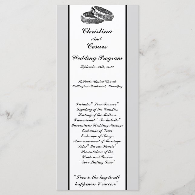 25 4x9 Wedding Program His/Hers Diamond Wedding Ba (Front)