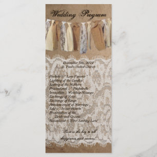 25 4x9 Wedding Program Kraft Paper Bag Lace Burlap