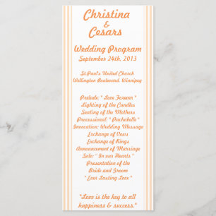 25 4x9 Wedding Program Love Birds Peach Stripes