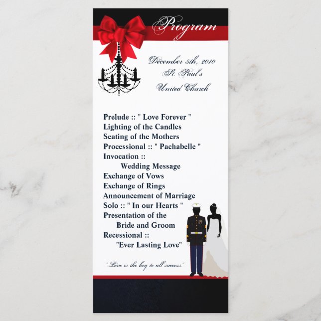 25 4x9 Wedding Program Marine Uniform Groom Bride (Front)