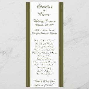 25 4x9 Wedding Program Martini Olives Green Stripe