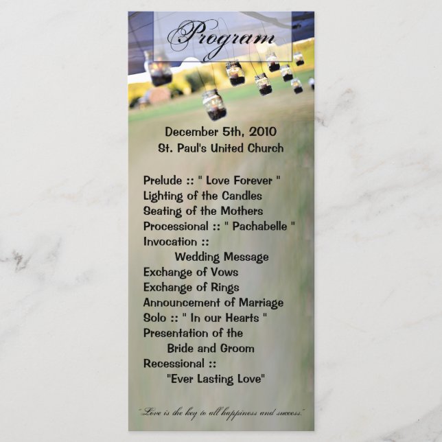 25 4x9 Wedding Program Mason Jar Candle Holders (Front)